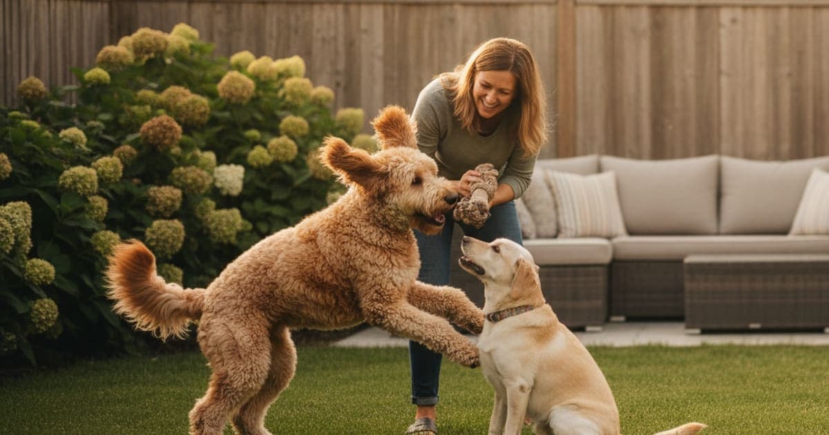 A dog being cared for at home, illustrating why labradoodles are prone to joint problems