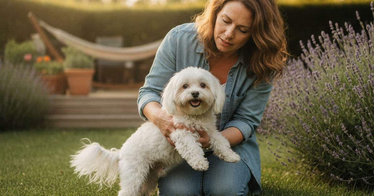 A dog being cared for at home, illustrating why maltese are prone to joint problems