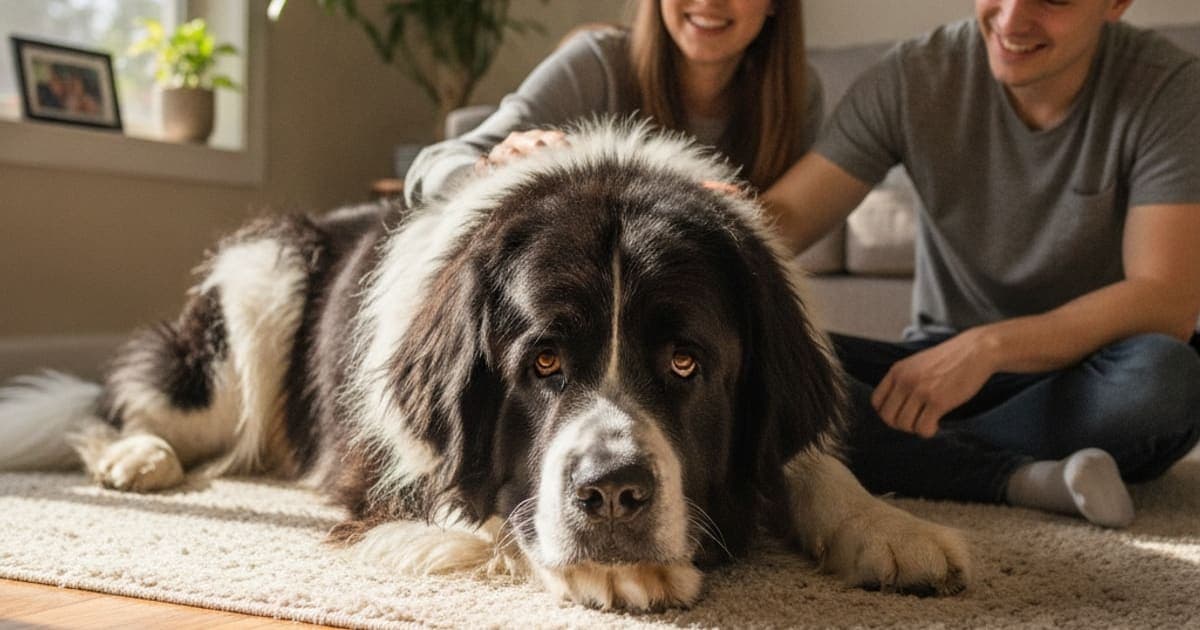 A dog being cared for at home, illustrating why newfoundlands are prone to joint problems