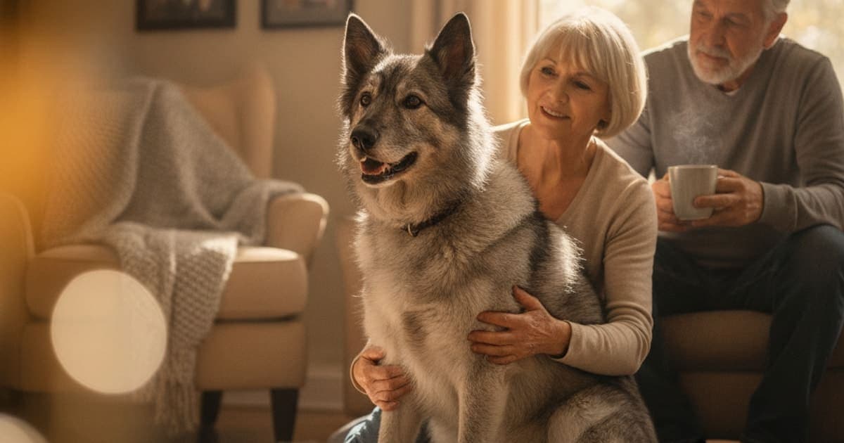 A dog being cared for at home, illustrating why norwegian elkhounds are prone to joint problems