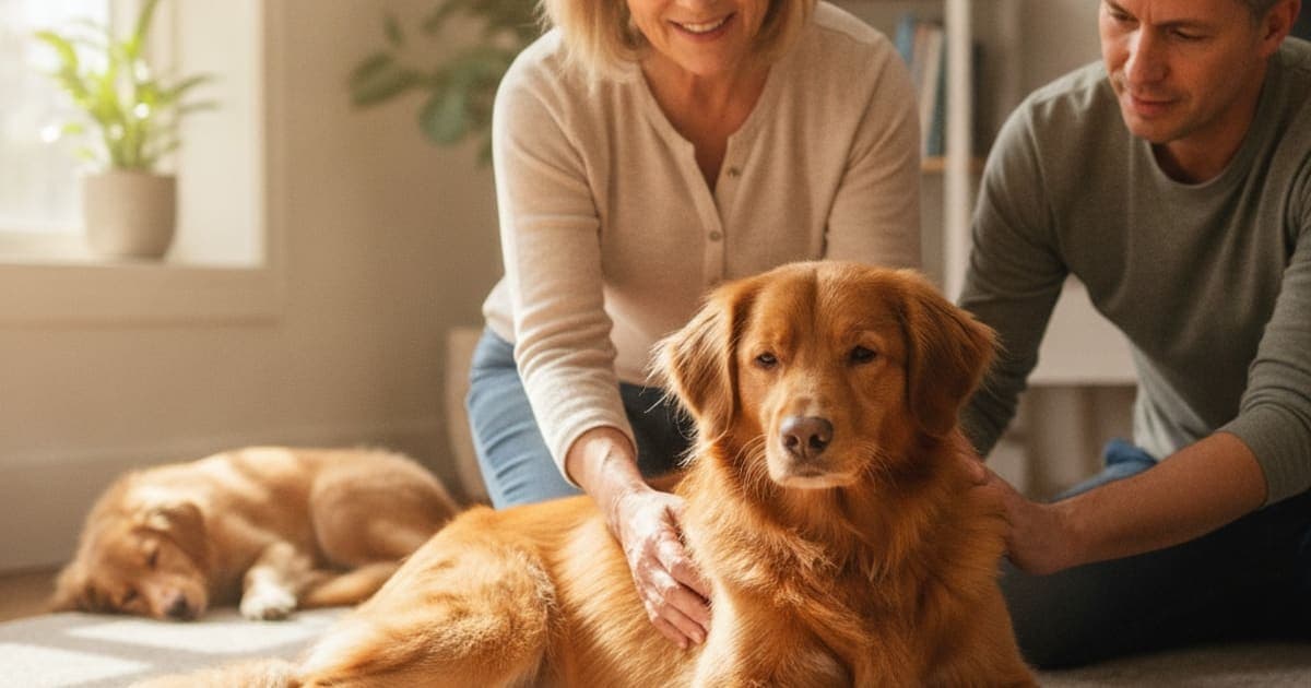 A dog being cared for at home, illustrating why nova scotia duck tollers are prone to joint problems