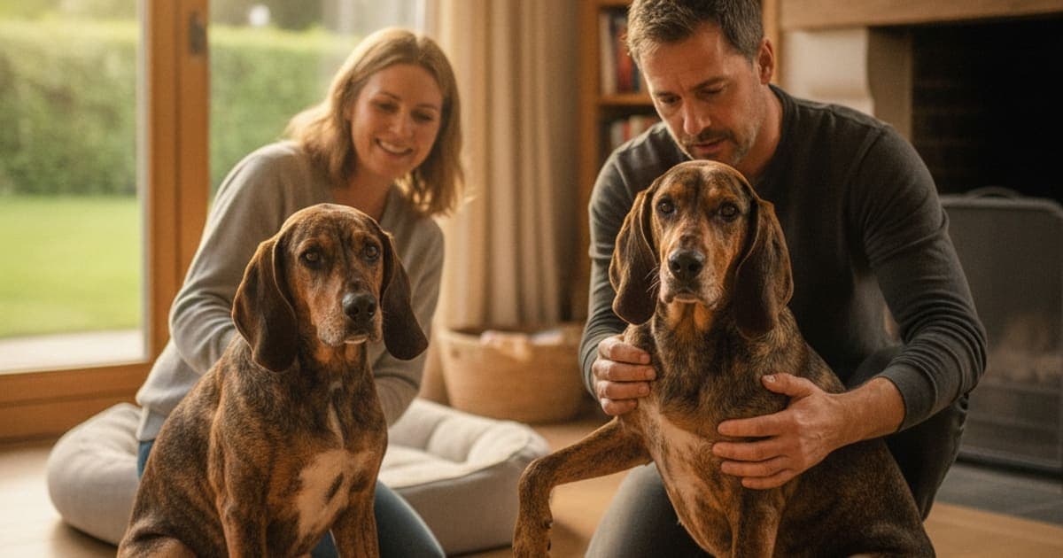 A dog being cared for at home, illustrating why plott hounds are prone to joint problems