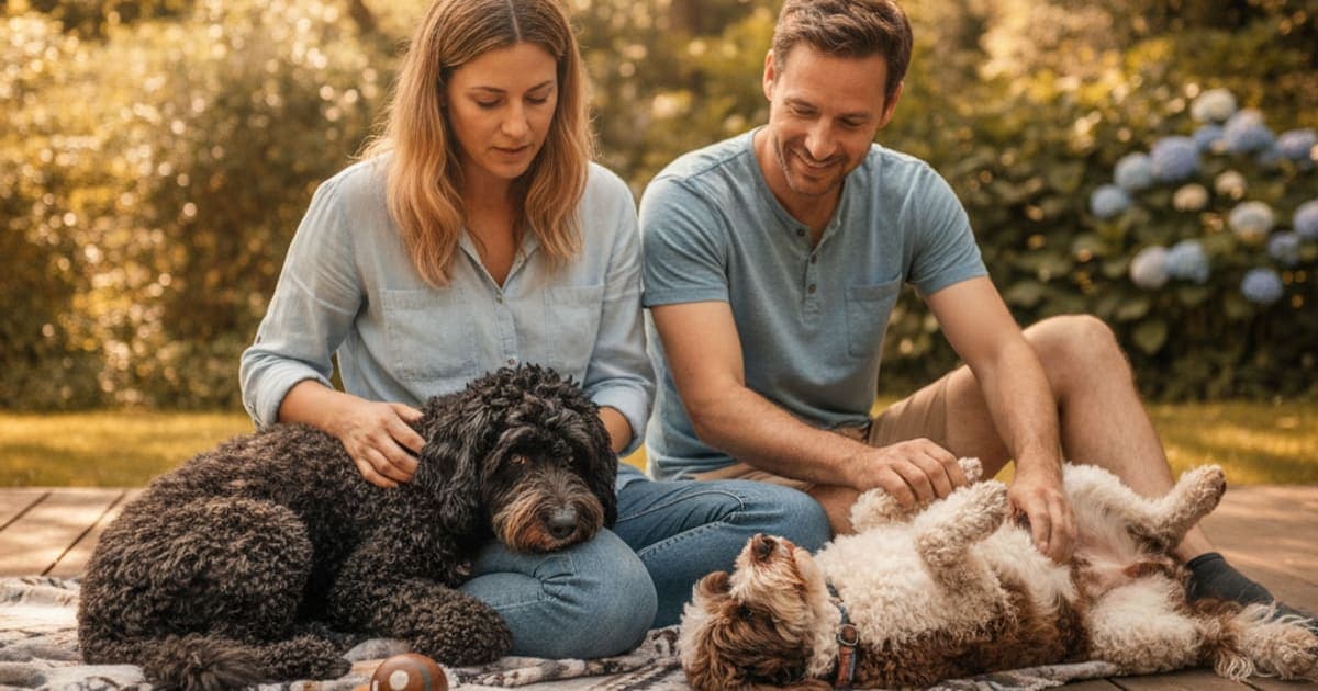 A dog being cared for at home, illustrating portuguese water dogs joint problems