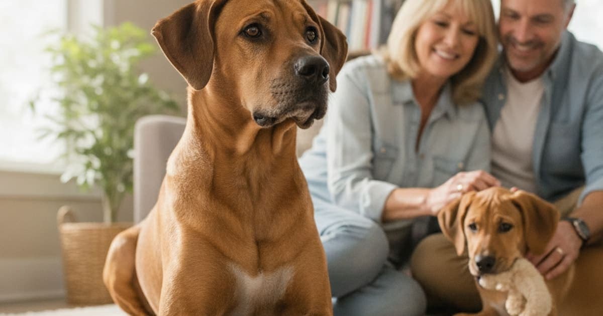 A dog being cared for at home, illustrating why rhodesian ridgebacks are prone to joint problems