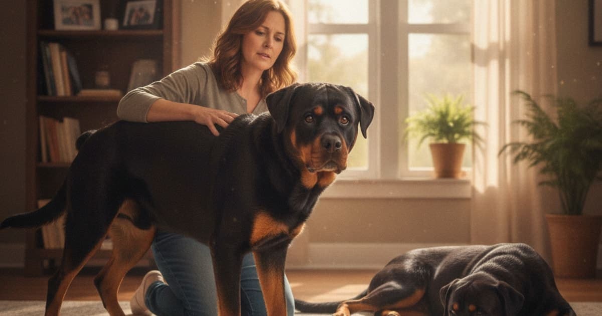 A dog being cared for at home, illustrating why are rottweilers prone to joint problems? (breed risks)
