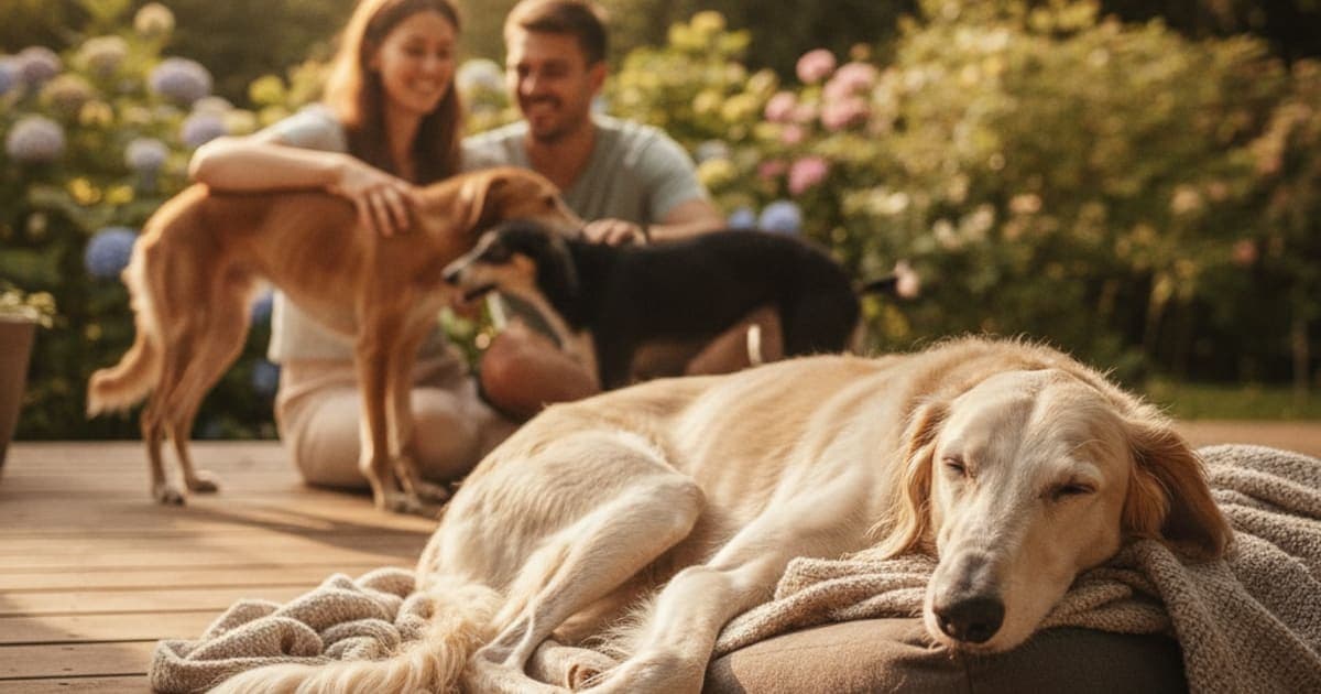 A dog being cared for at home, illustrating why salukis are prone to joint problems
