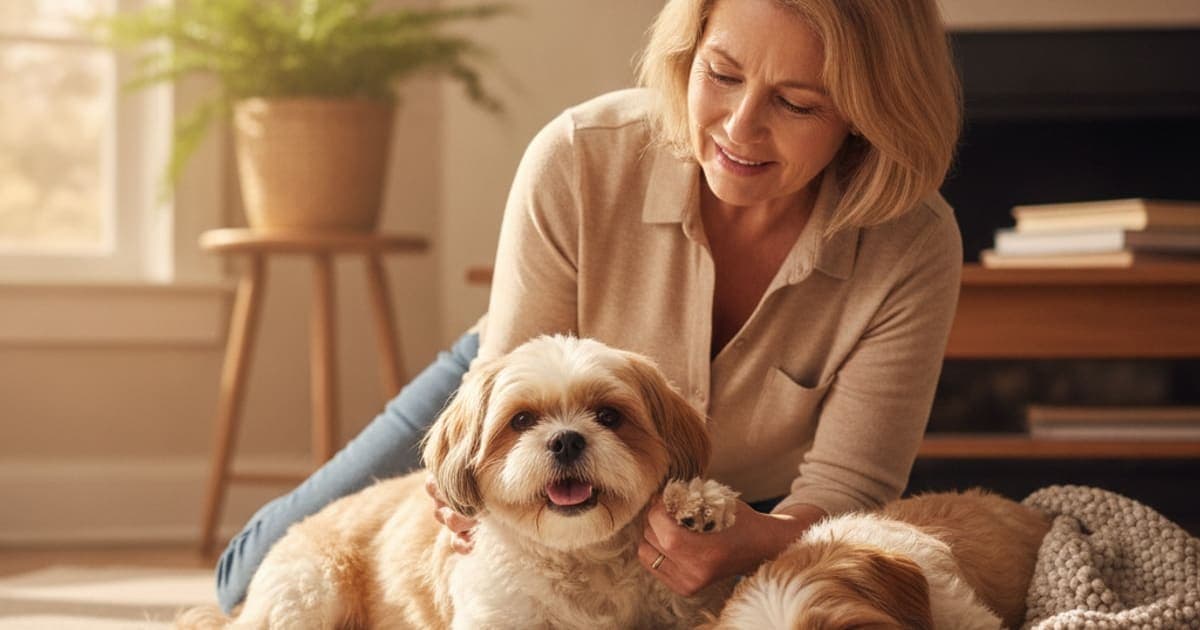 A dog being cared for at home, illustrating why shih tzus are prone to joint problems