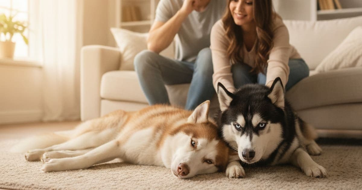 A dog being cared for at home, illustrating why siberian huskies are prone to joint problems