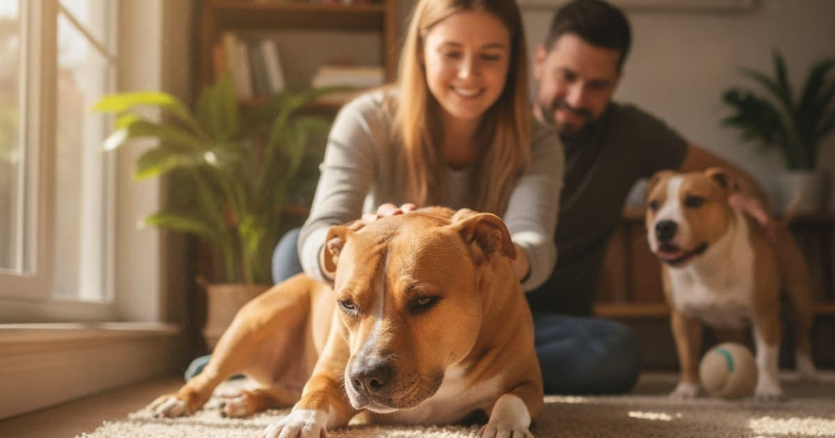 A dog being cared for at home, illustrating why staffordshire terriers are prone to joint problems