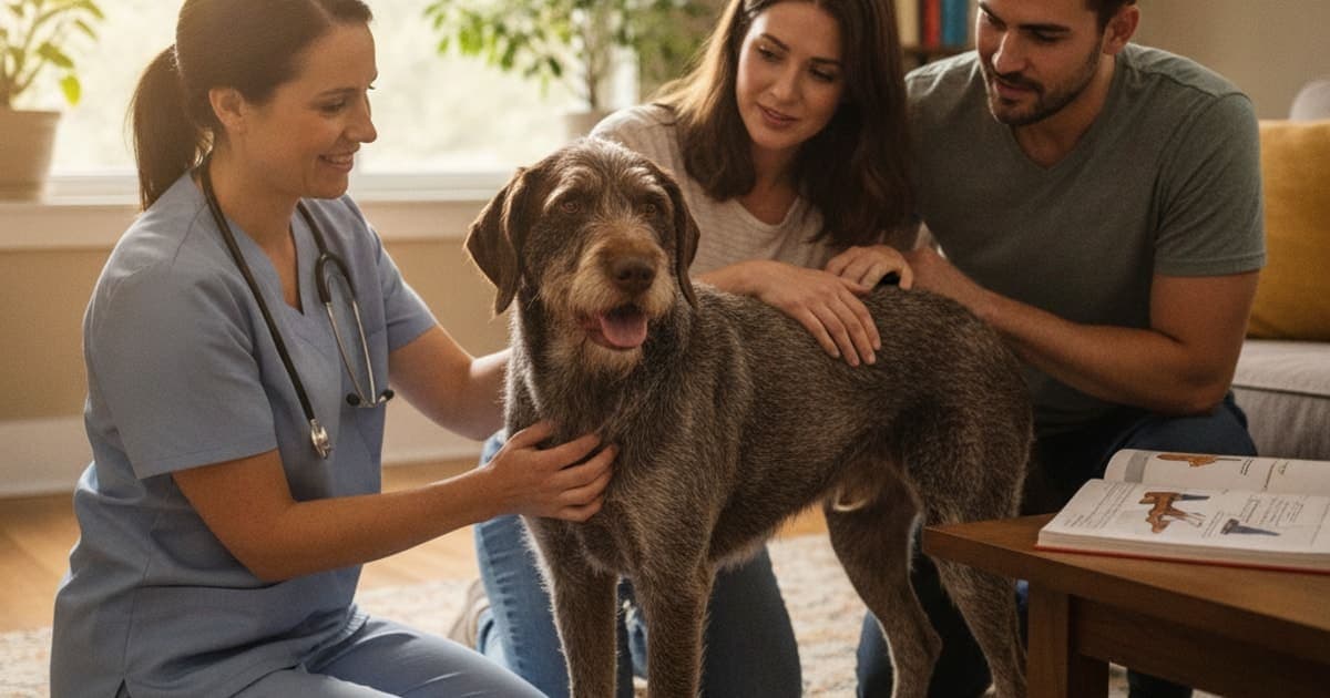 A dog being cared for at home, illustrating why wirehaired pointing griffons get joint problems