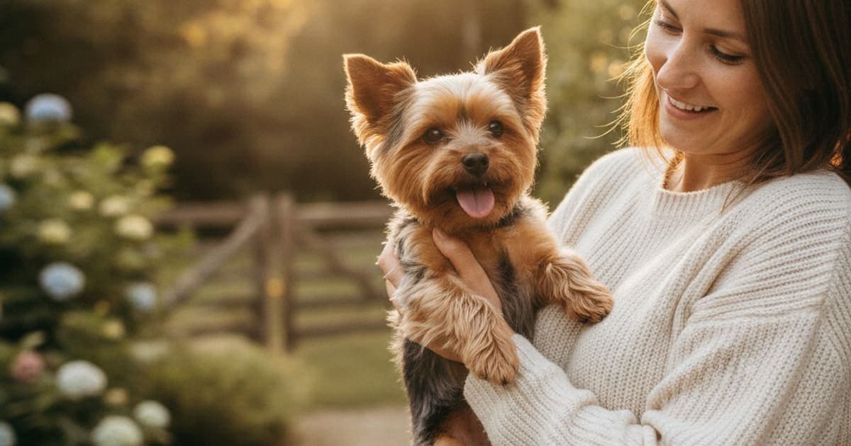 A dog being cared for at home, illustrating why yorkshire terriers are prone to joint problems