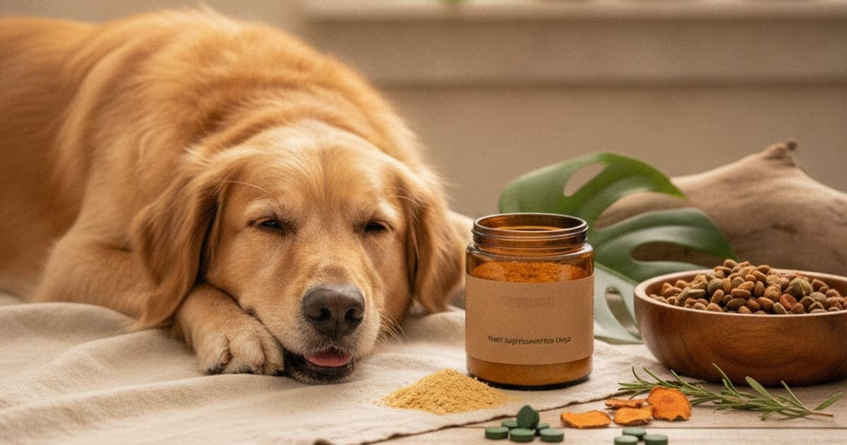 A dog being cared for at home, illustrating yeast supplements for dogs: what they do, how to choose