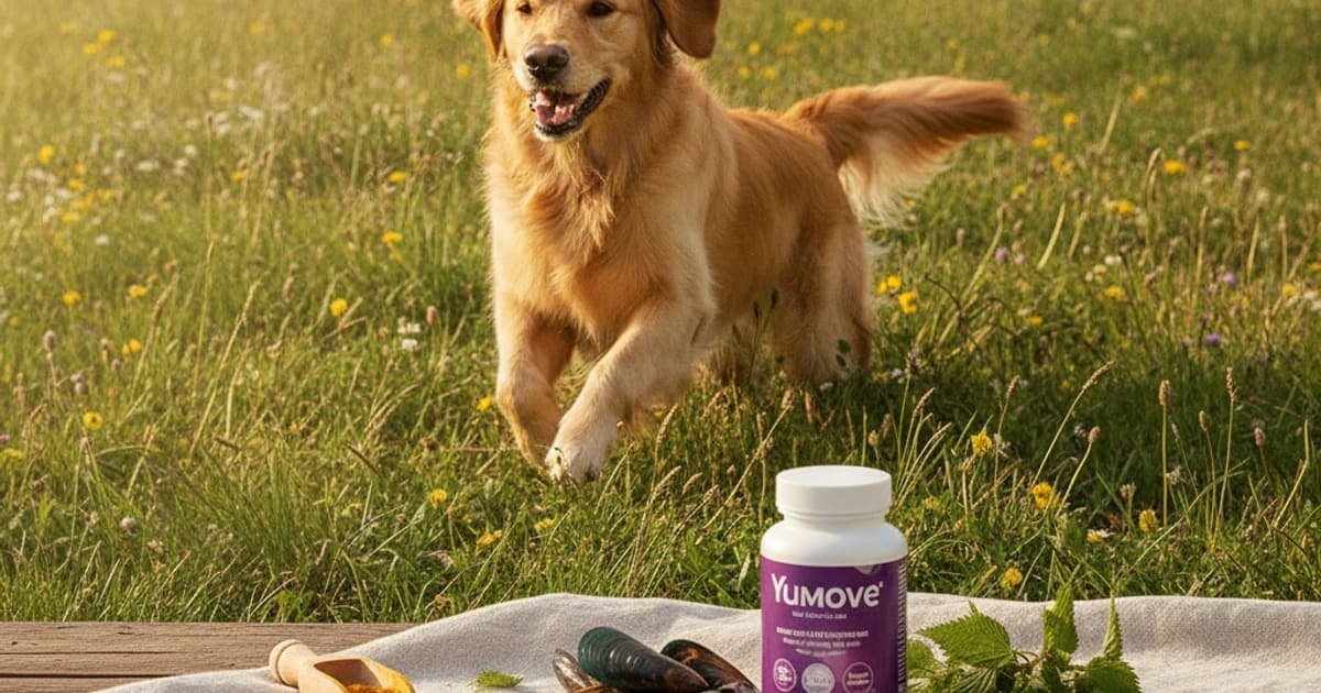 A dog being cared for at home, illustrating yumove dog joint supplement ingredients, explained