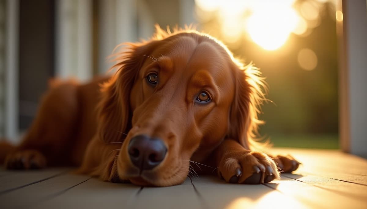 A dog being cared for at home, illustrating irish setters joint health guide