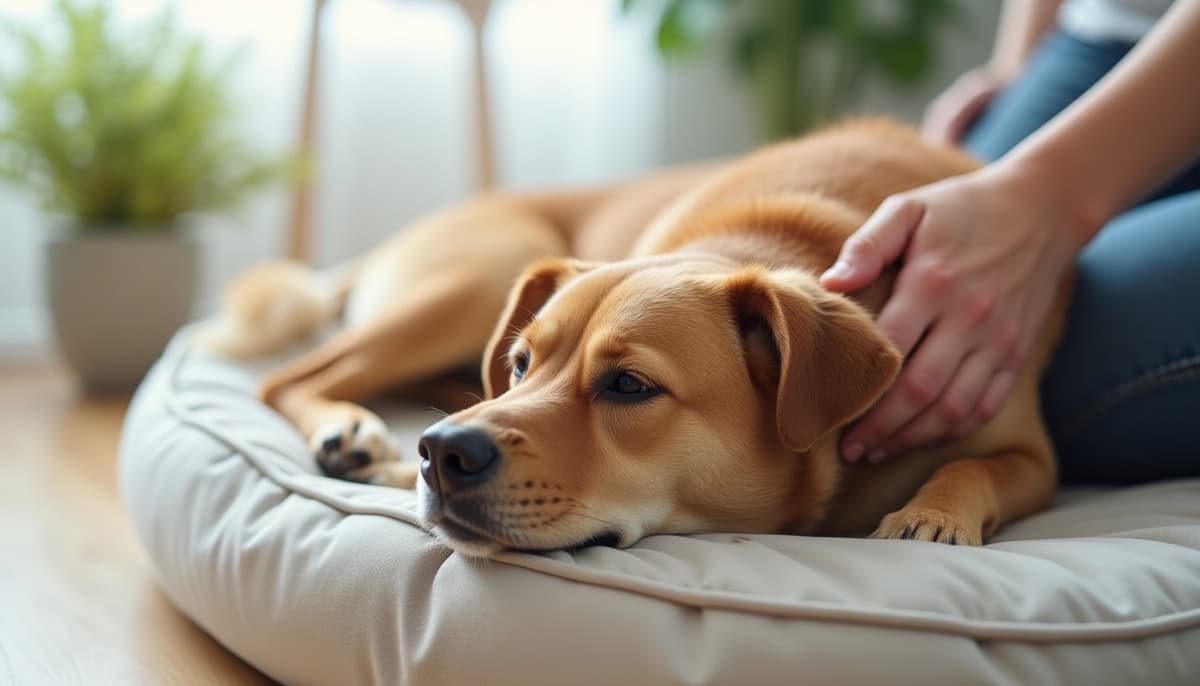 A dog being cared for at home, illustrating tplo surgery recovery in dogs
