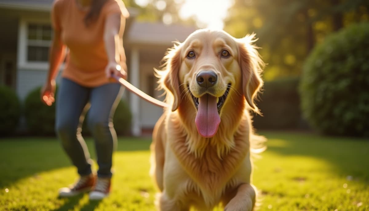 A dog on a walk — Hip Dysplasia Treatment Cost in Chesapeake, VA