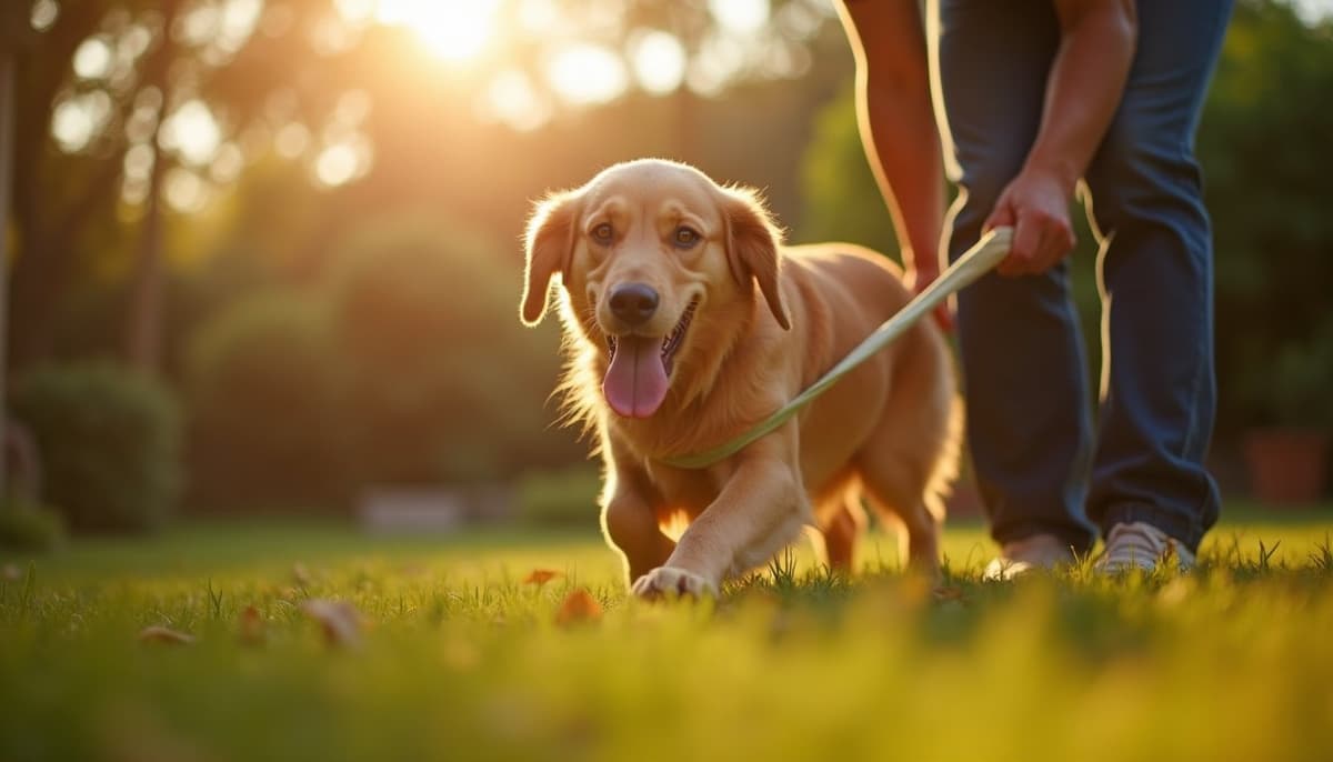 A dog on a walk — Hip Dysplasia Treatment Cost in Midland, MI
