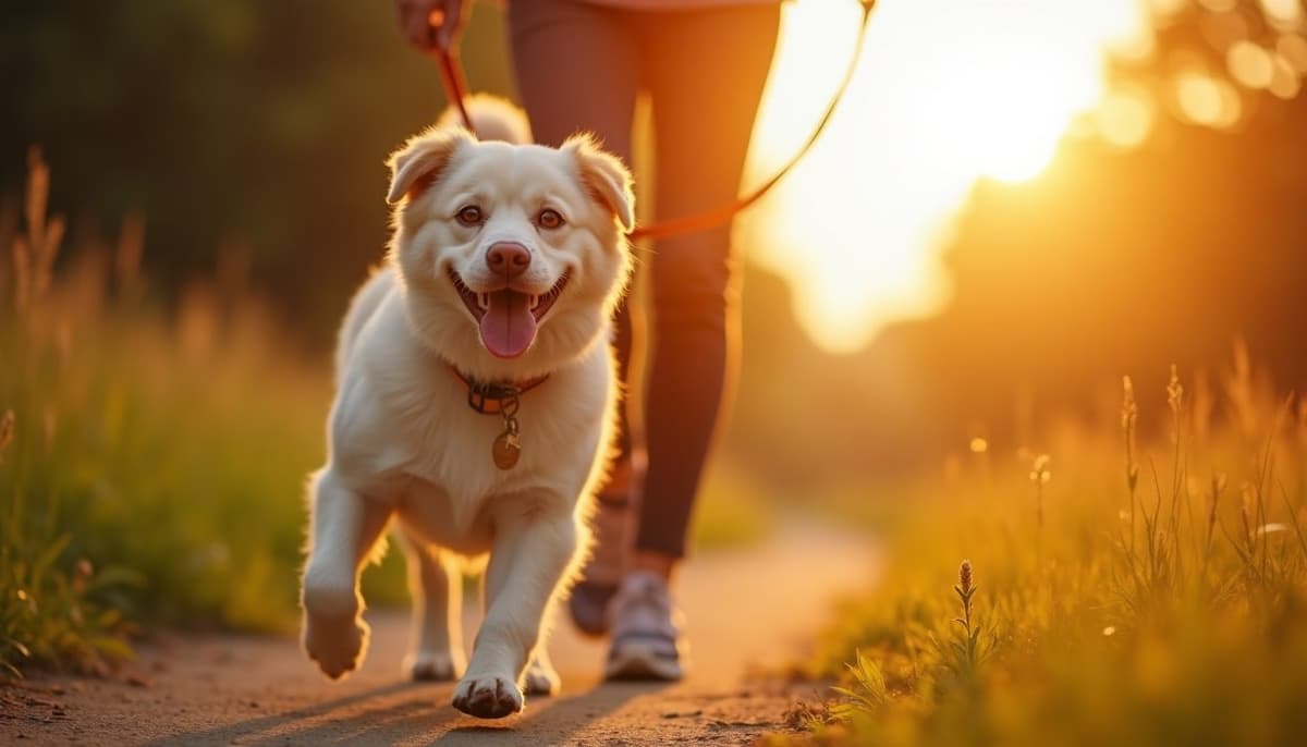 A dog on a walk — Mobile Vet for Senior Dogs in Dallas, TX